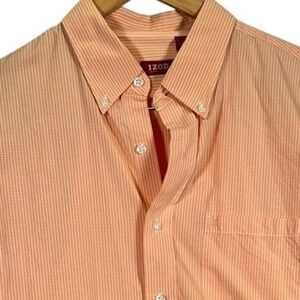 IZOD Luxury Sport Button Down Coral Orange Check Men's‎ Size Large